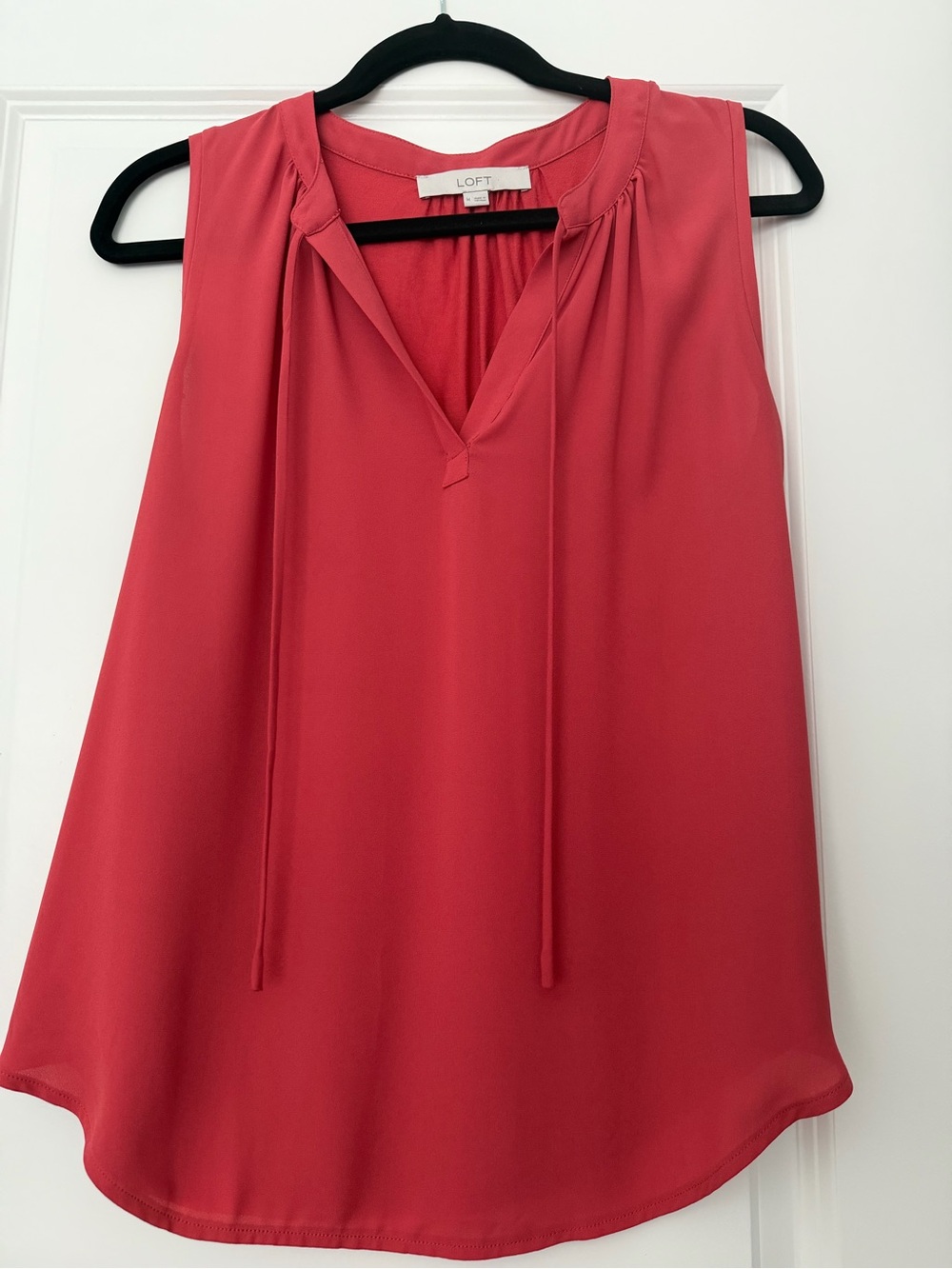 LOFT Coral-Red Sleeveless V-Neck Tie Front Blouse